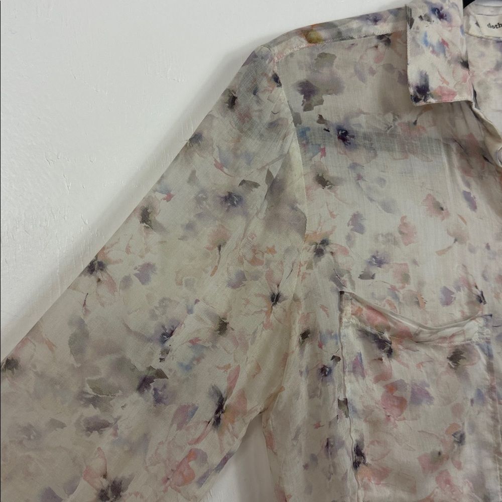 Cloth & Stone XS Watercolor Floral Sheer Button Front Pocket Blouse - Picture 3 of 11